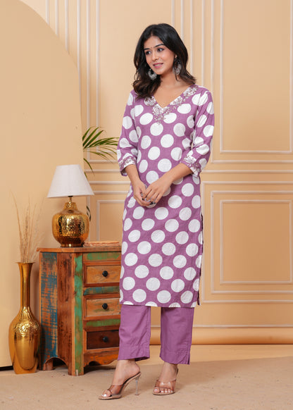 Poshart Matte Purple Kurta Pant Set