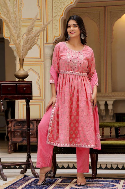 PoshArt Pink Embroidery Naira Set