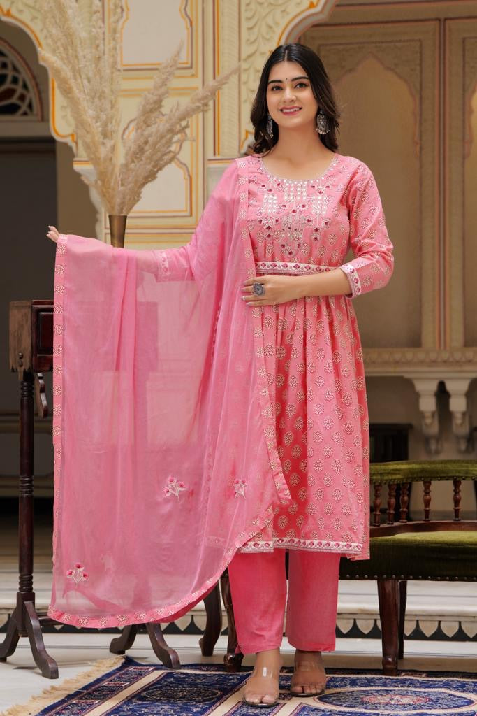 PoshArt Pink Embroidery Naira Set