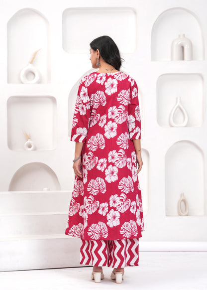 PoshArt Printed Cotton Kurta Pant Duptta Set.