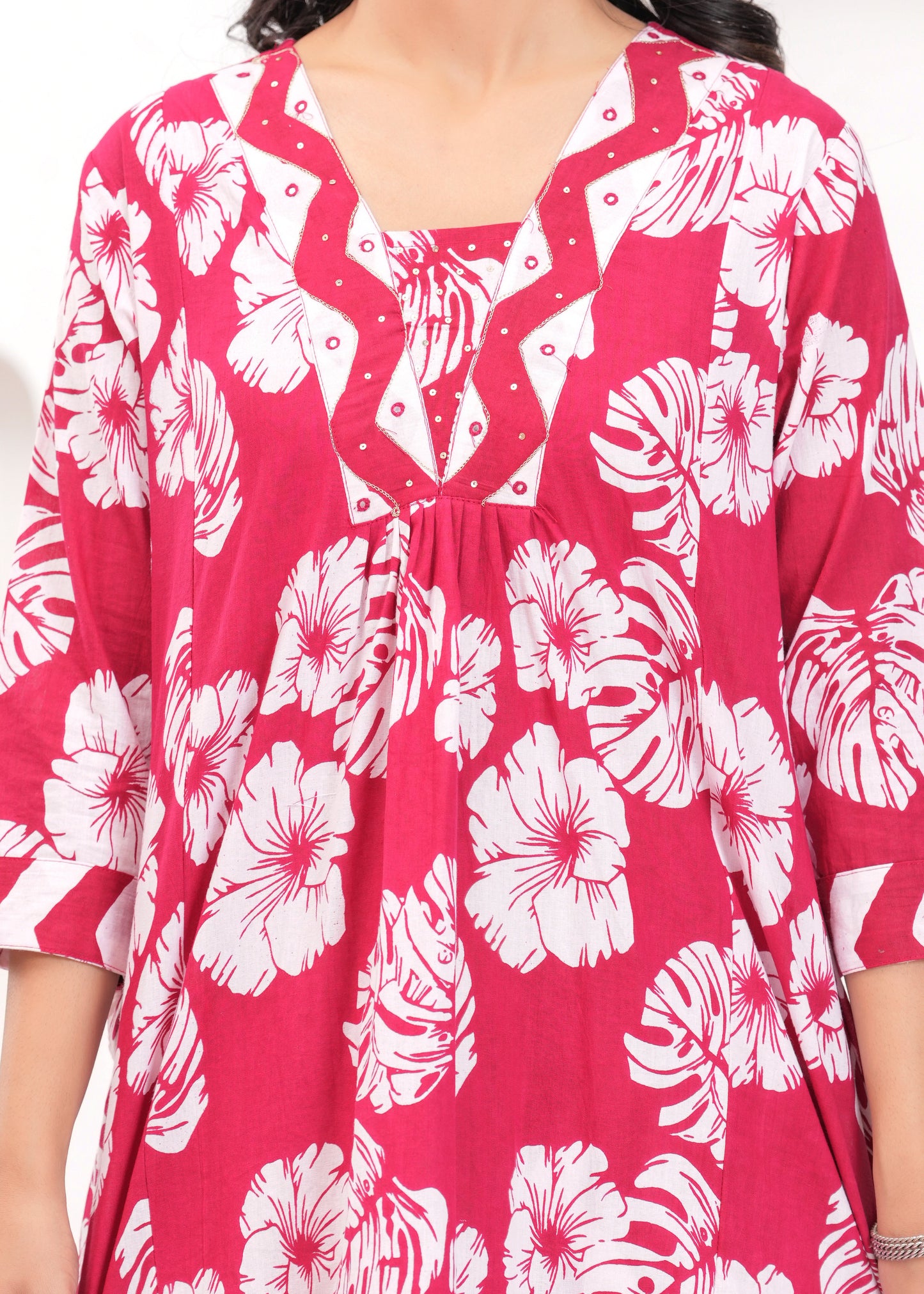 PoshArt Printed Cotton Kurta Pant Duptta Set.