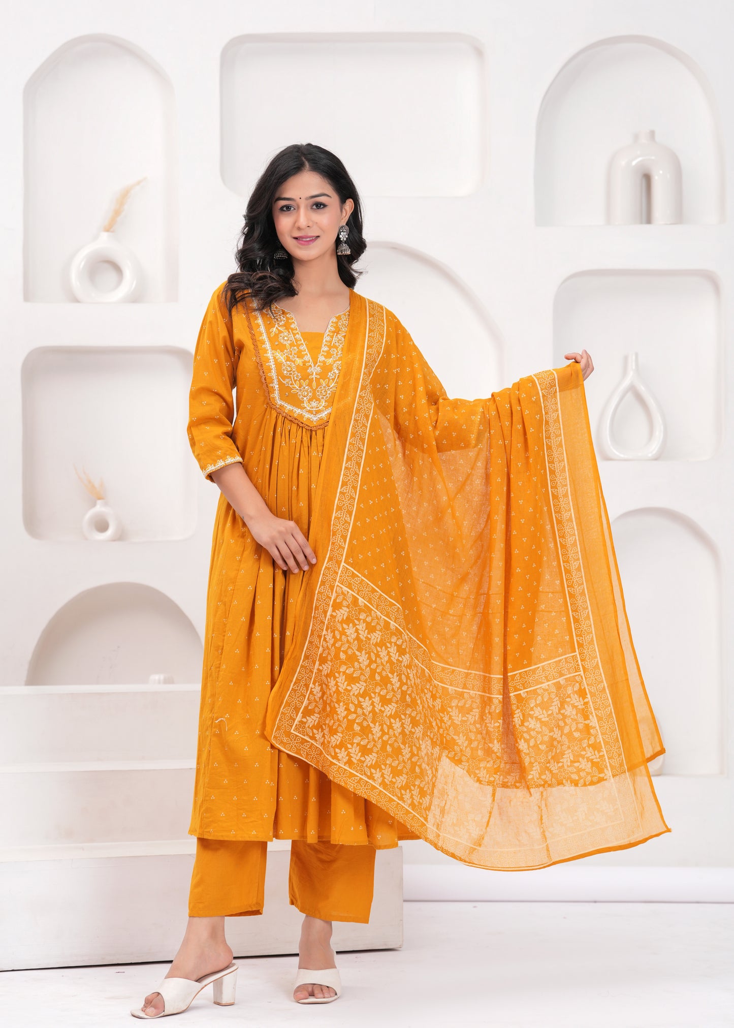 PoshArt Hand Work Kurta Pant Duptta Set.
