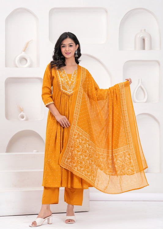 PoshArt Hand Work Kurta Pant Duptta Set.