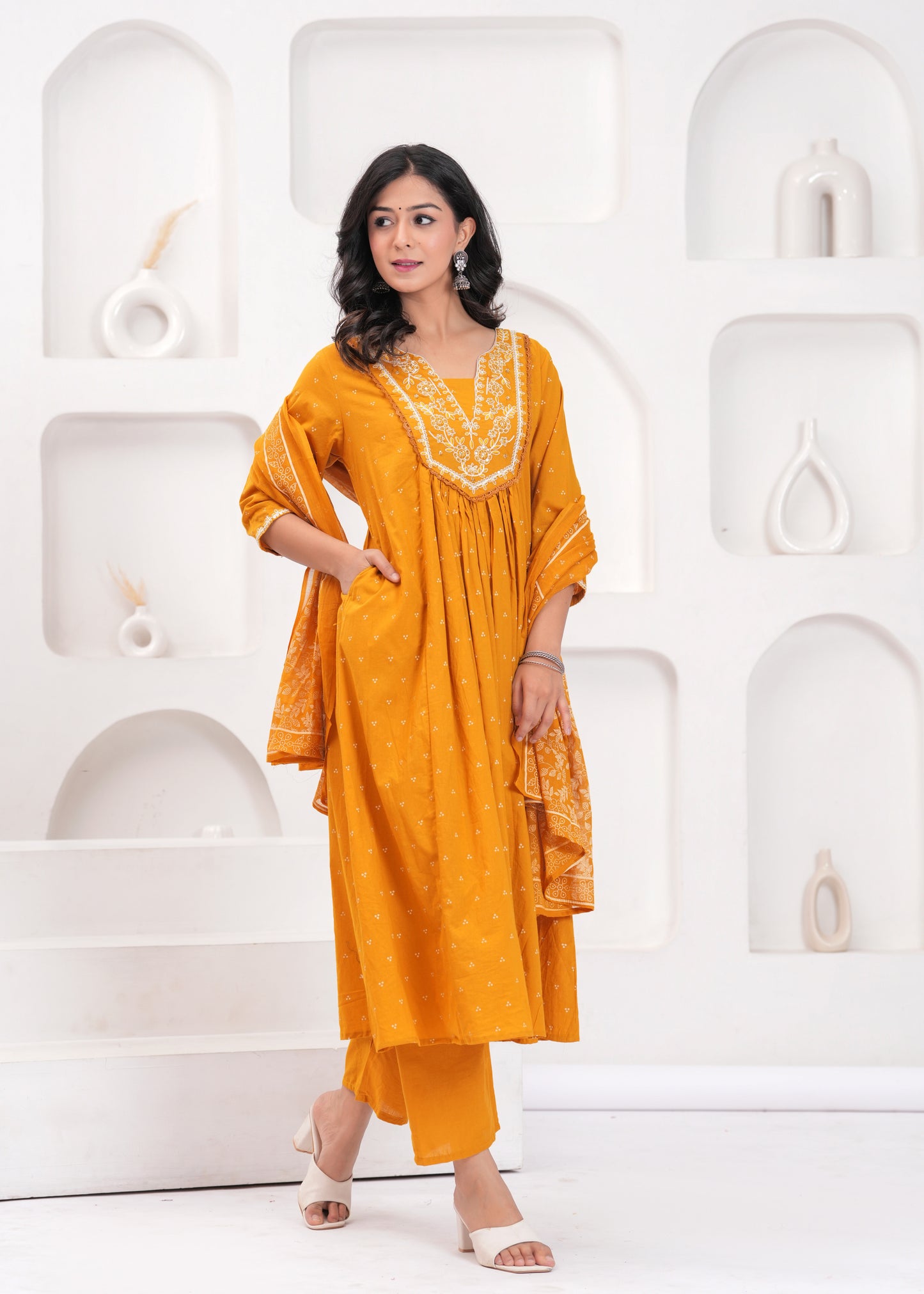 PoshArt Hand Work Kurta Pant Duptta Set.