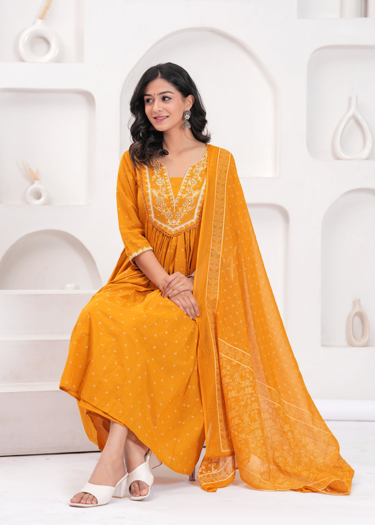PoshArt Hand Work Kurta Pant Duptta Set.