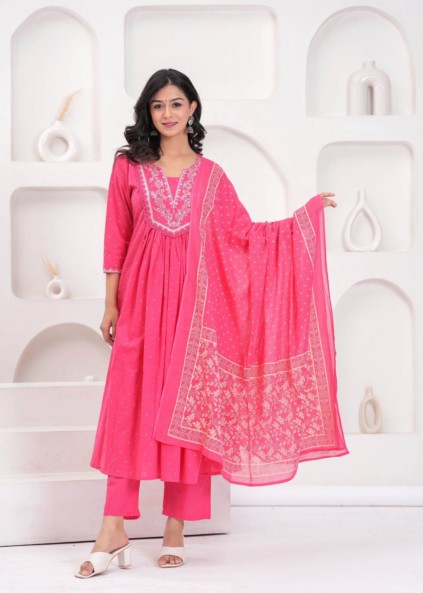 PoshArt Hand Work Kurta Pant Duptta Set.