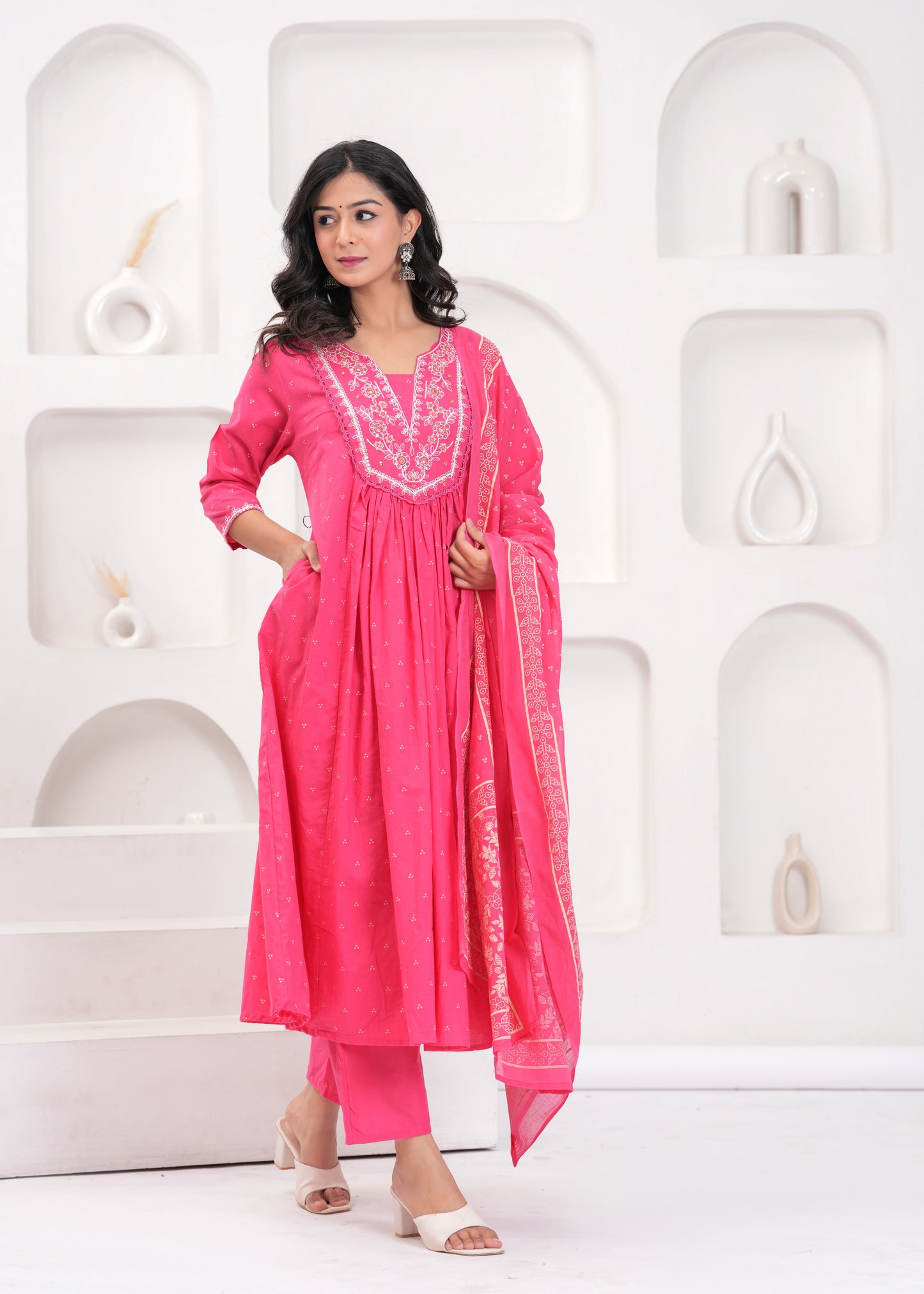 PoshArt Hand Work Kurta Pant Duptta Set.