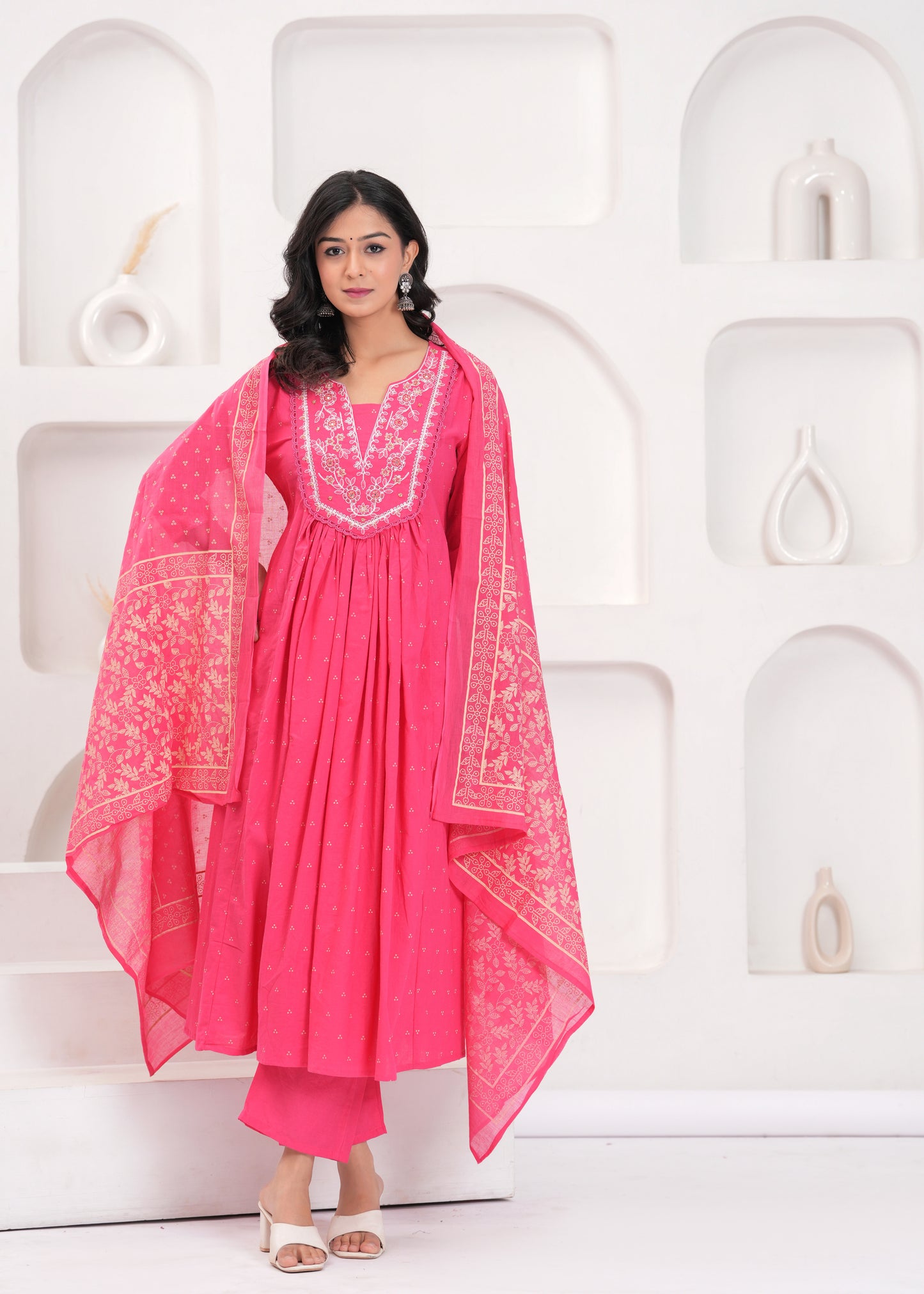PoshArt Hand Work Kurta Pant Duptta Set.