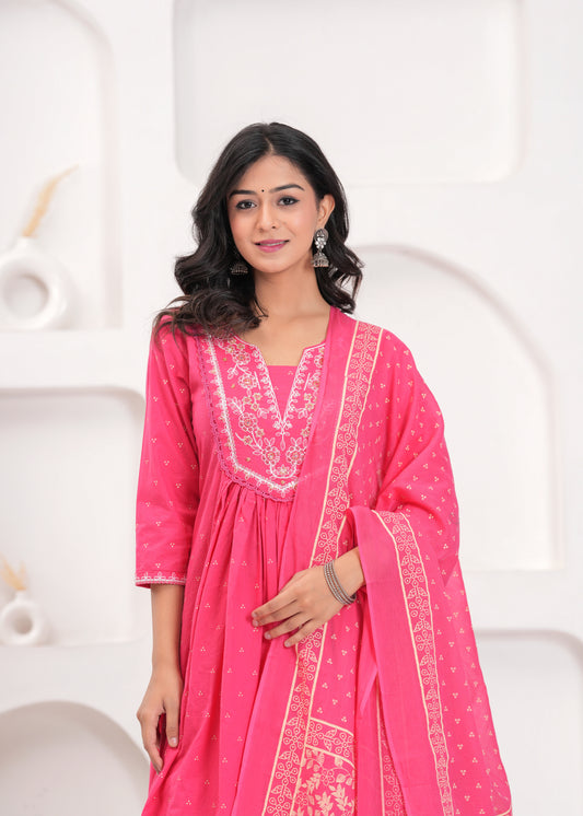PoshArt Hand Work Kurta Pant Duptta Set.