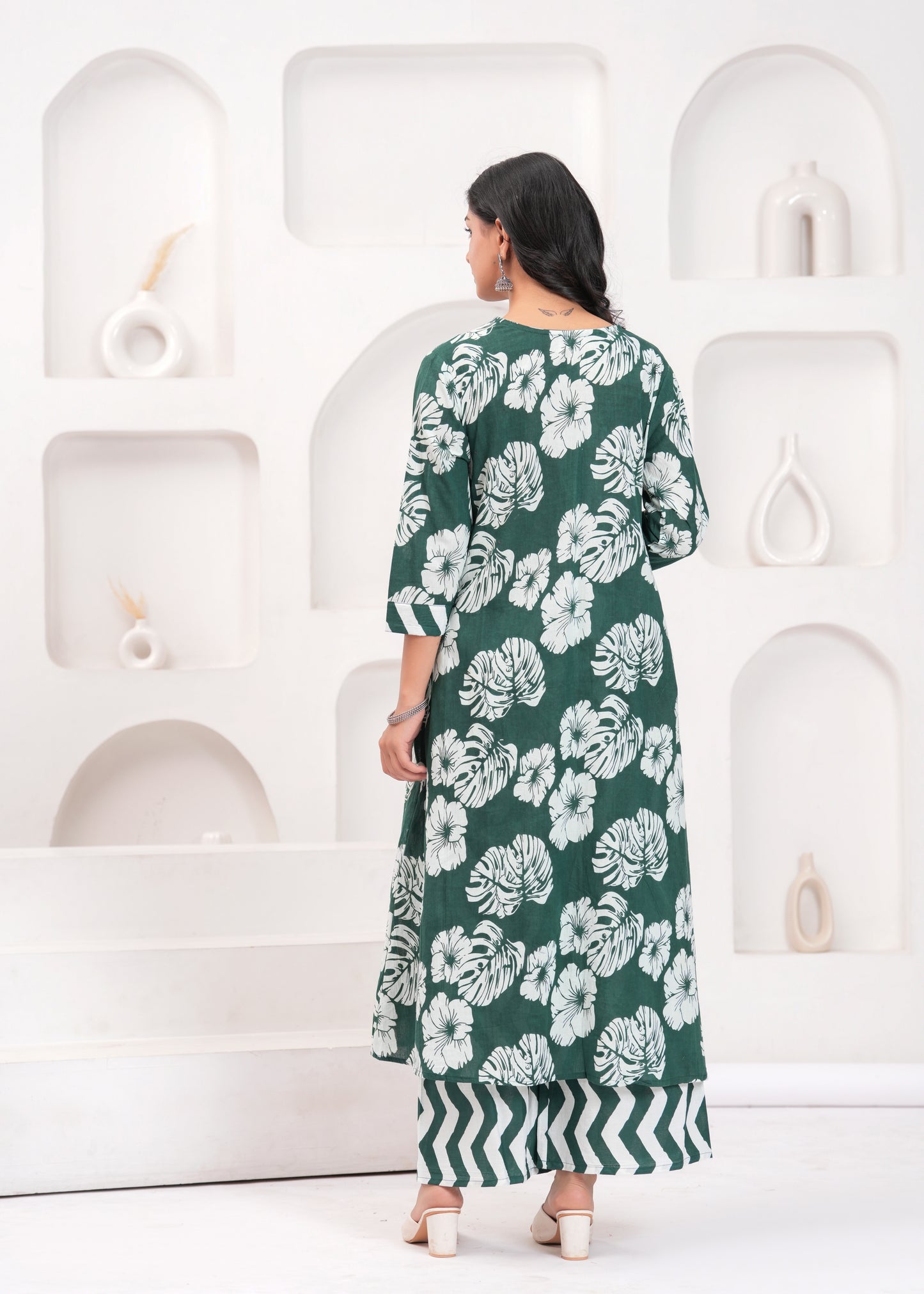 PoshArt Printed Cotton Kurta Pant Duptta set.