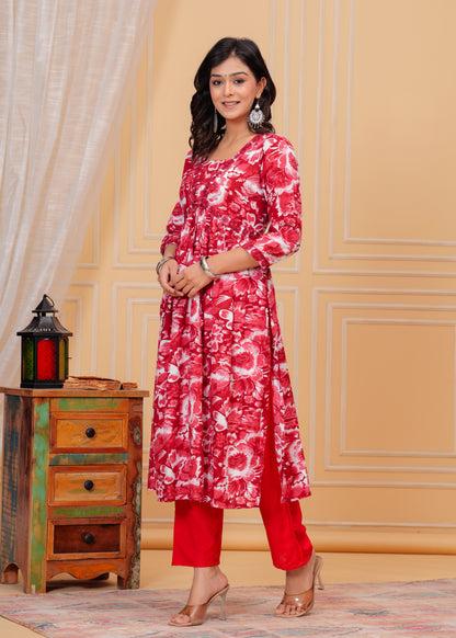 PoshArt Red Kurta And Pant Set