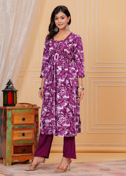 PoshArt Purple Kurta And Pant Set