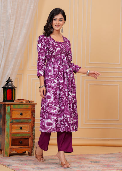 PoshArt Purple Kurta And Pant Set