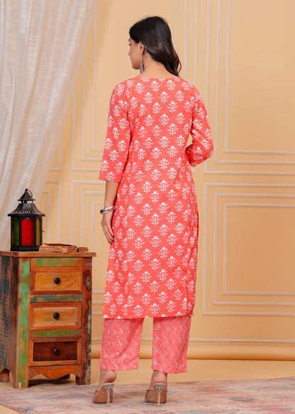 PoshArt Cotton Pink Kurti Pant Dupatta Set