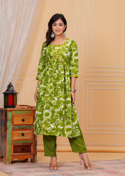 PoshArt Green Kurta And Pant Set