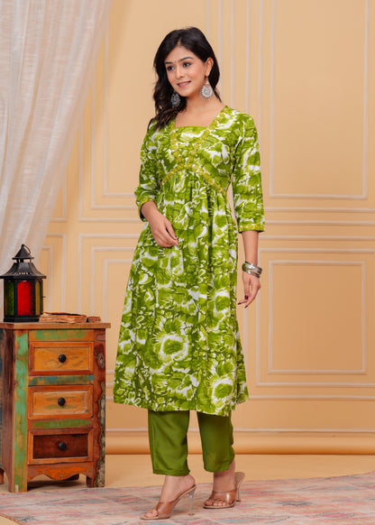 PoshArt Green Kurta And Pant Set