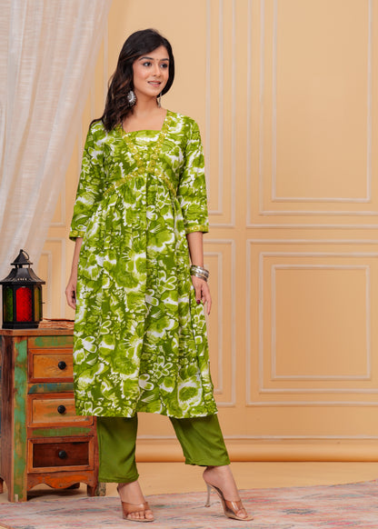 PoshArt Green Kurta And Pant Set