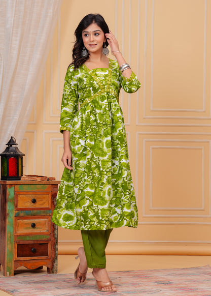 PoshArt Green Kurta And Pant Set