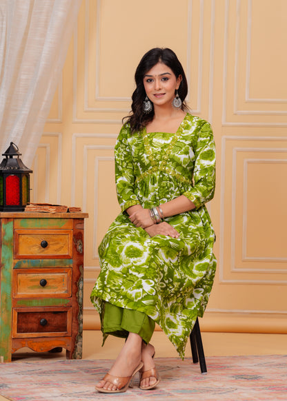 PoshArt Green Kurta And Pant Set