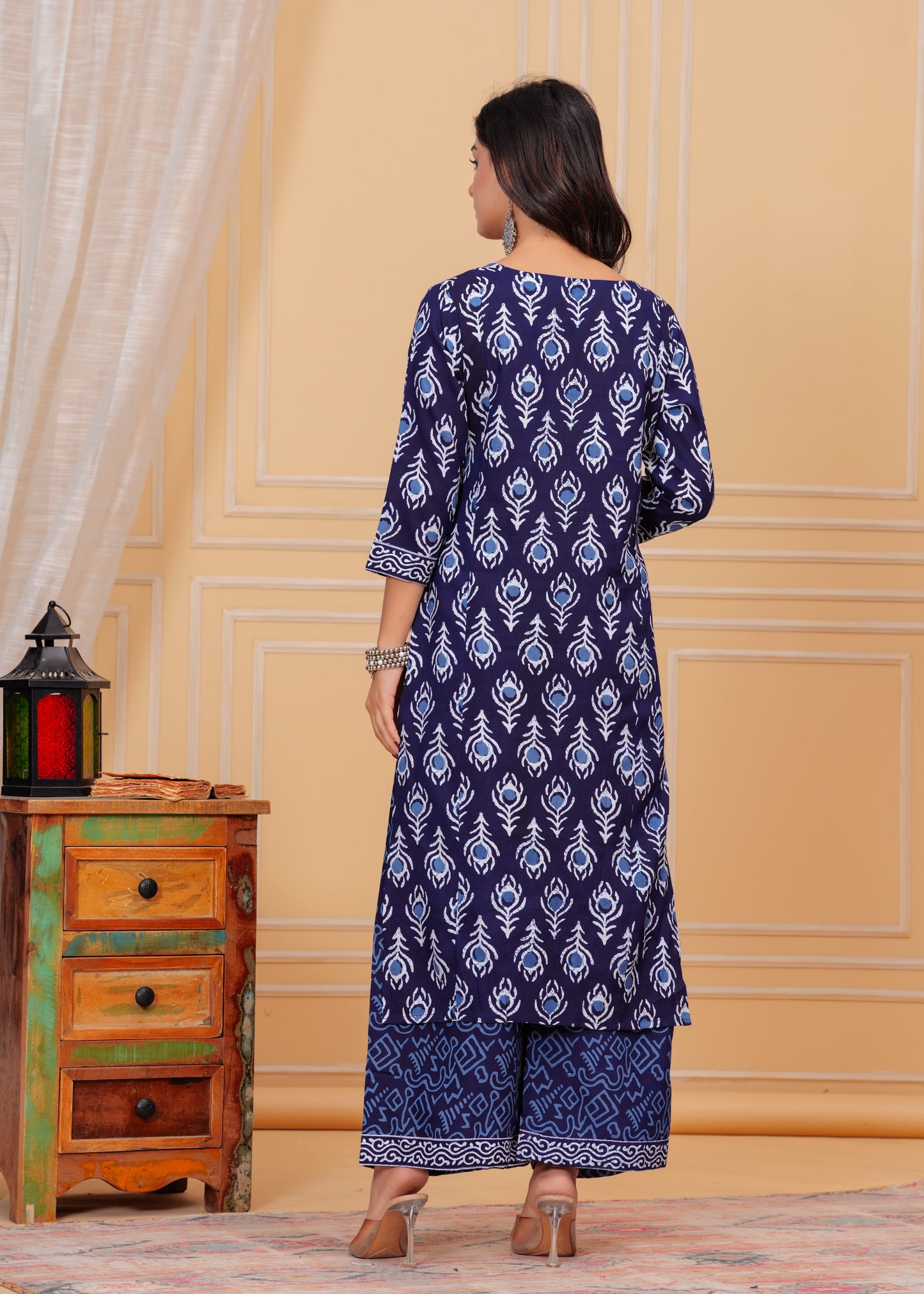 PoshArt Blue Indigo Straight Kurti Pant Set With Duptta