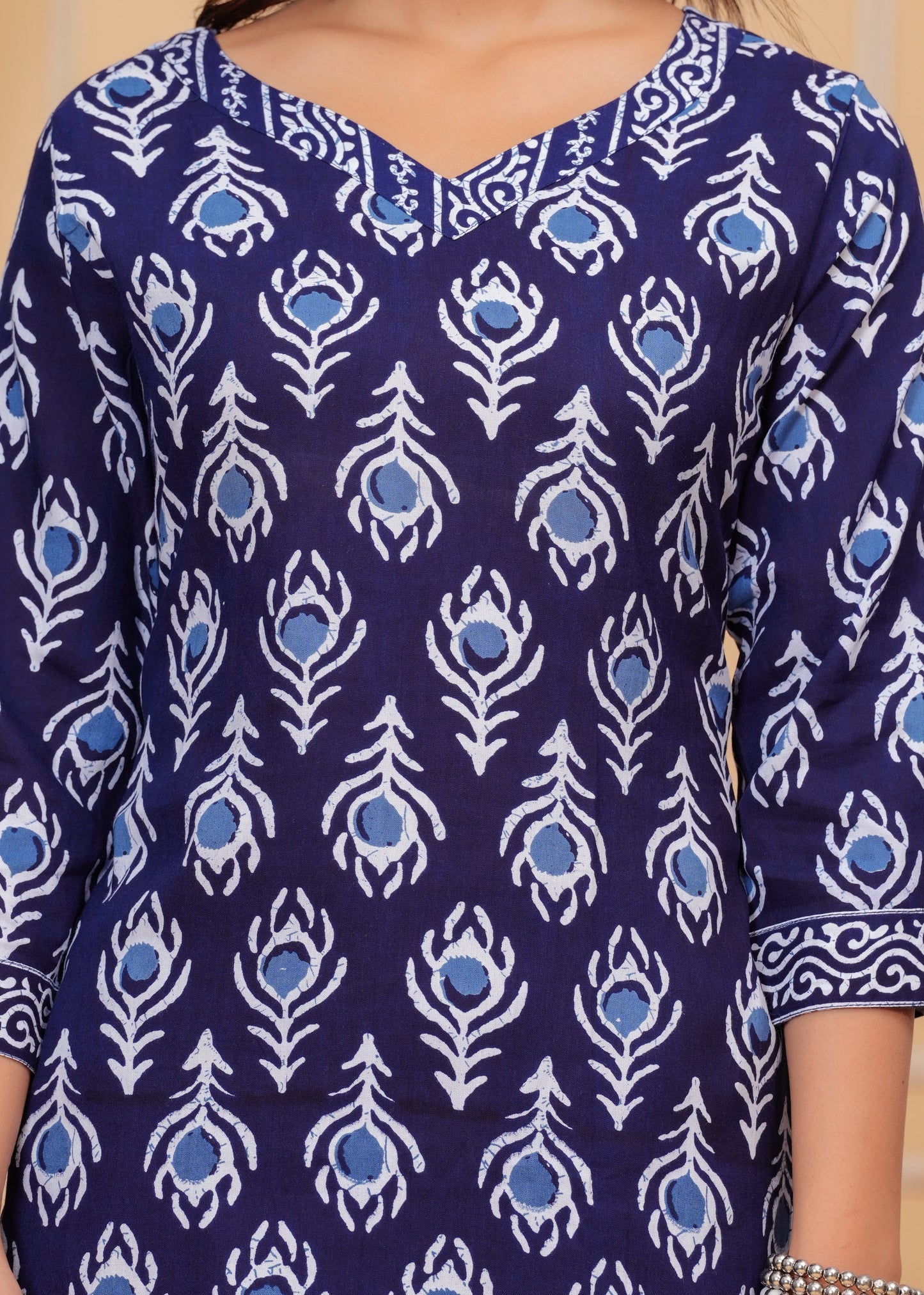 PoshArt Blue Indigo Straight Kurti Pant Set With Duptta