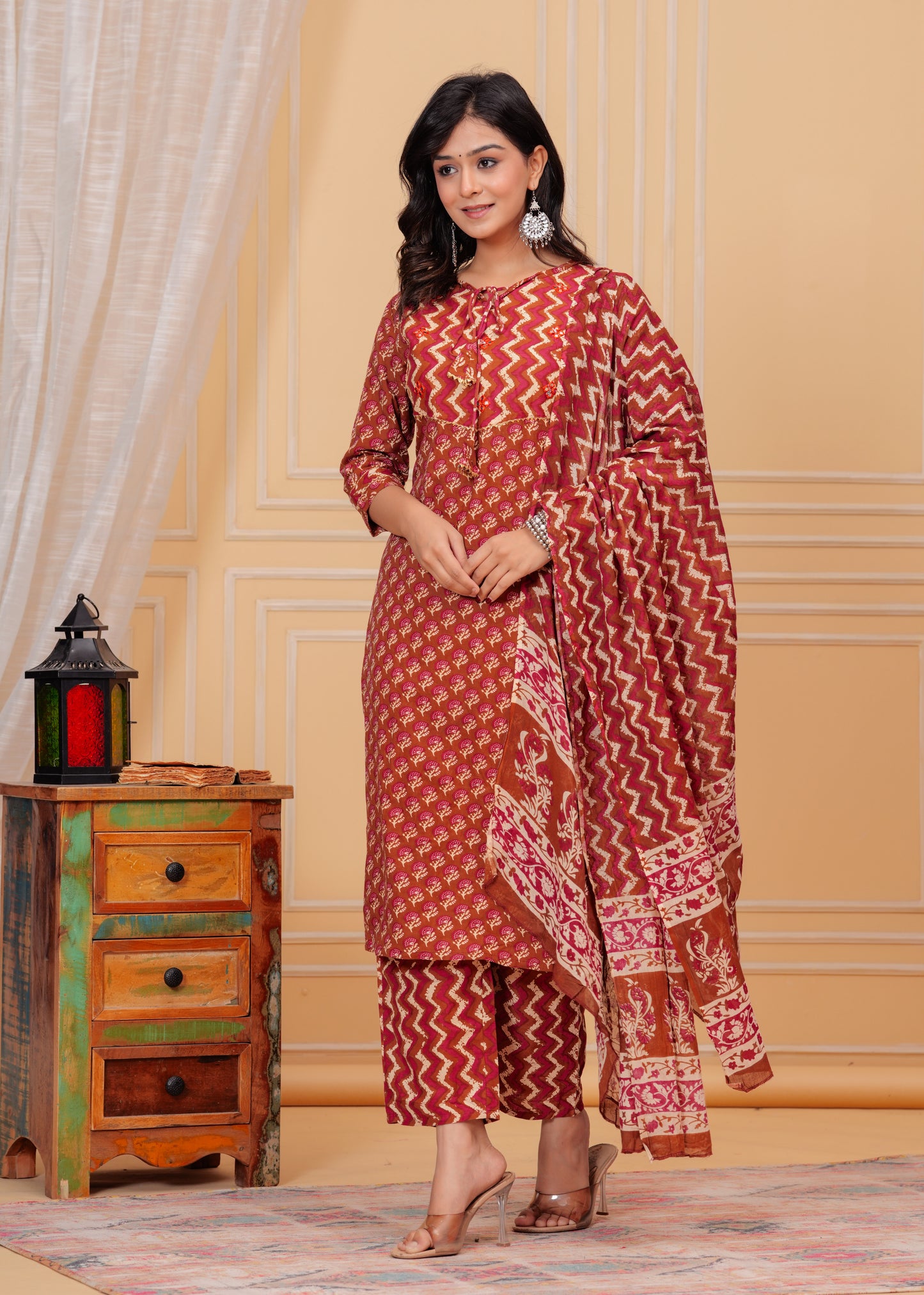 PoshArt's New Maroon Comfy Cotton Kurta Set With Dupatta