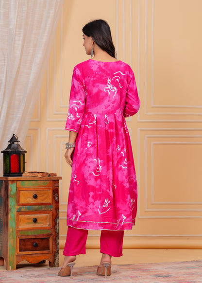 PoshArt Sweet Pink Printed Kurta Set