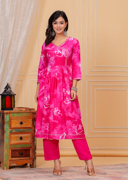 PoshArt Sweet Pink Printed Kurta Set