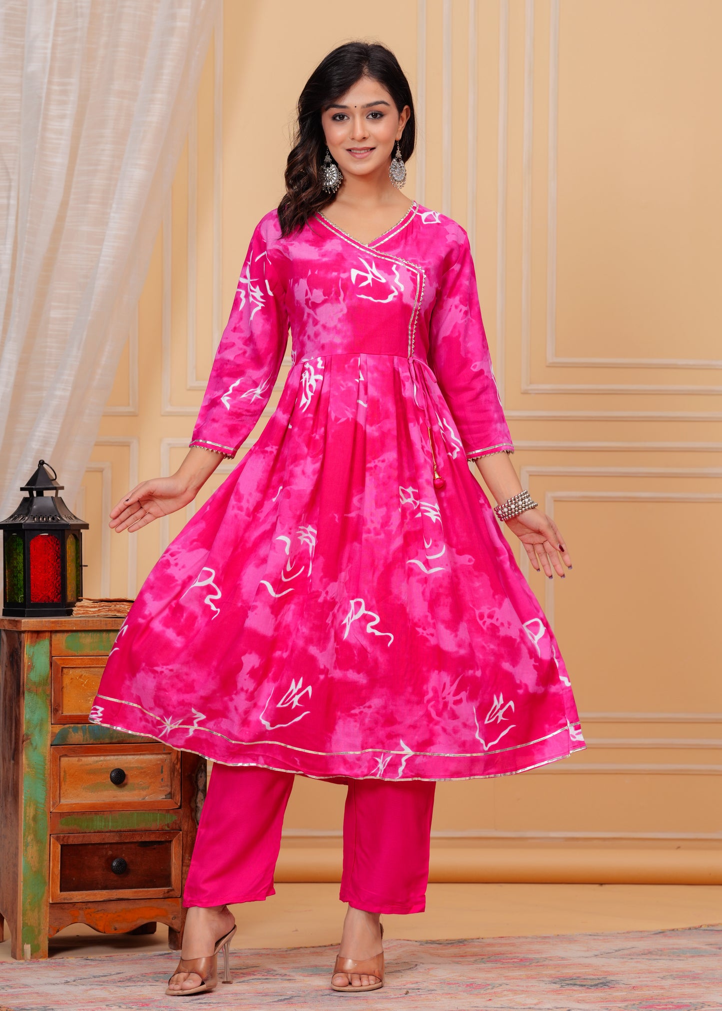 PoshArt Sweet Pink Printed Kurta Set