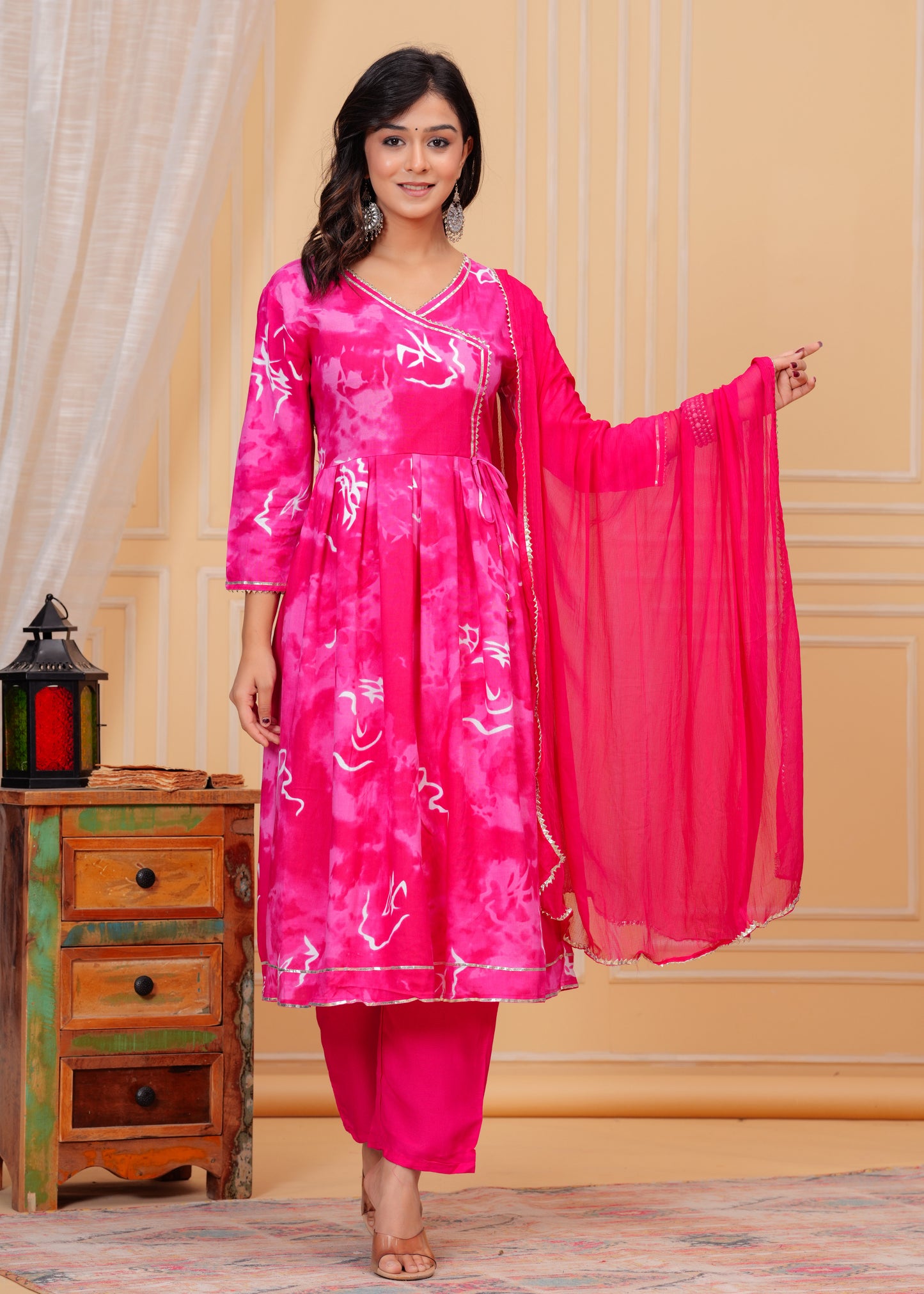 PoshArt Sweet Pink Printed Kurta Set