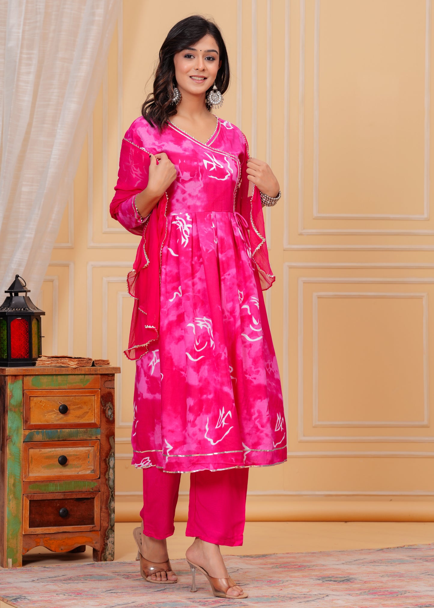 PoshArt Sweet Pink Printed Kurta Set