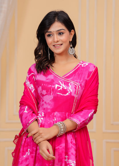 PoshArt Sweet Pink Printed Kurta Set