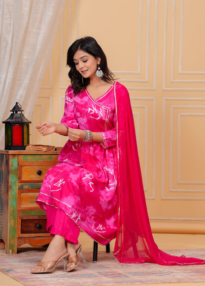 PoshArt Sweet Pink Printed Kurta Set