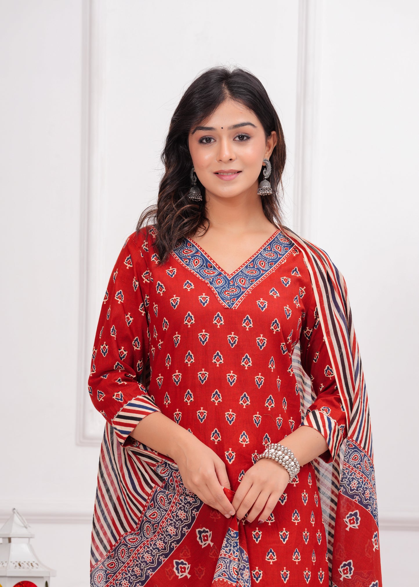 PoshArt Maroon Bagru Print Hand Look Kurta Set