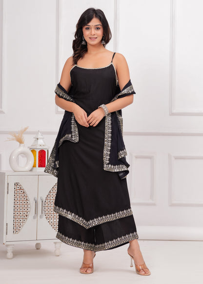 PoshArt Black Sleeveless Kurta Set