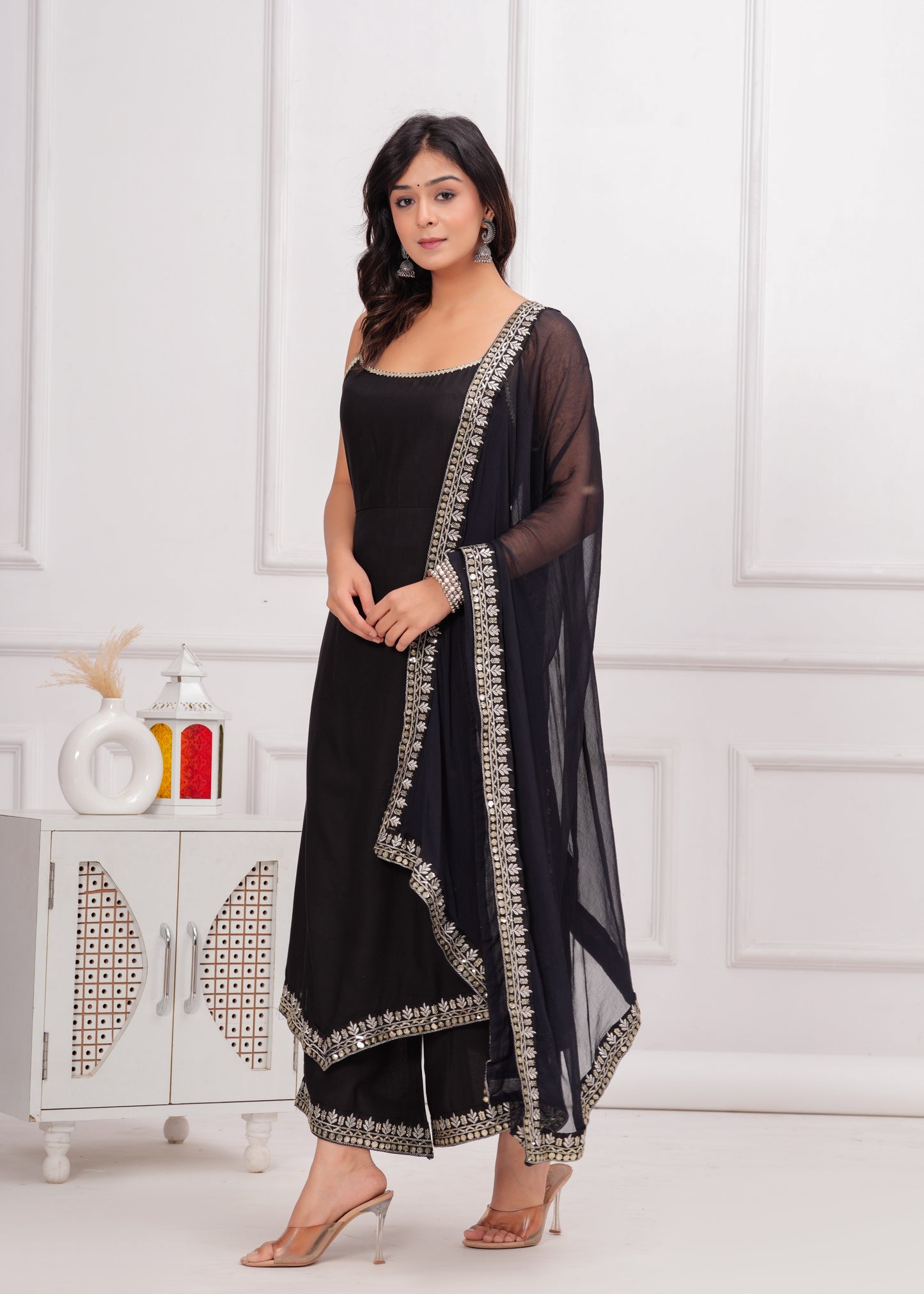 PoshArt Black Sleeveless Kurta Set