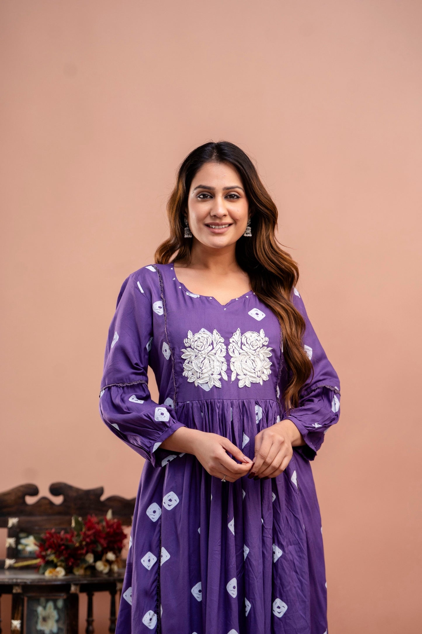 PoshArt Purple Bandhej Kurta And Pant Set