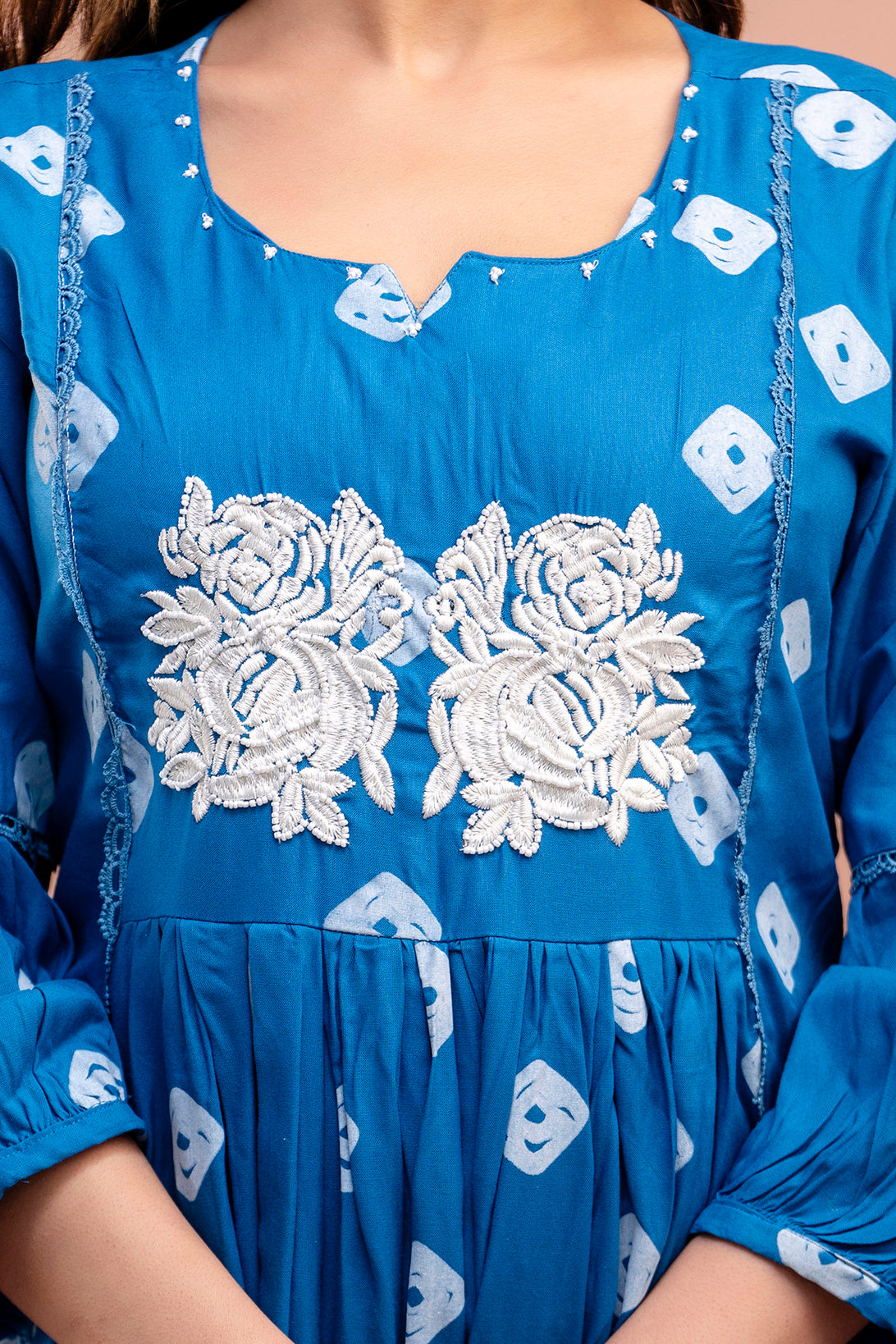 PoshArt Blue Bandhej Kurta And Pant Set