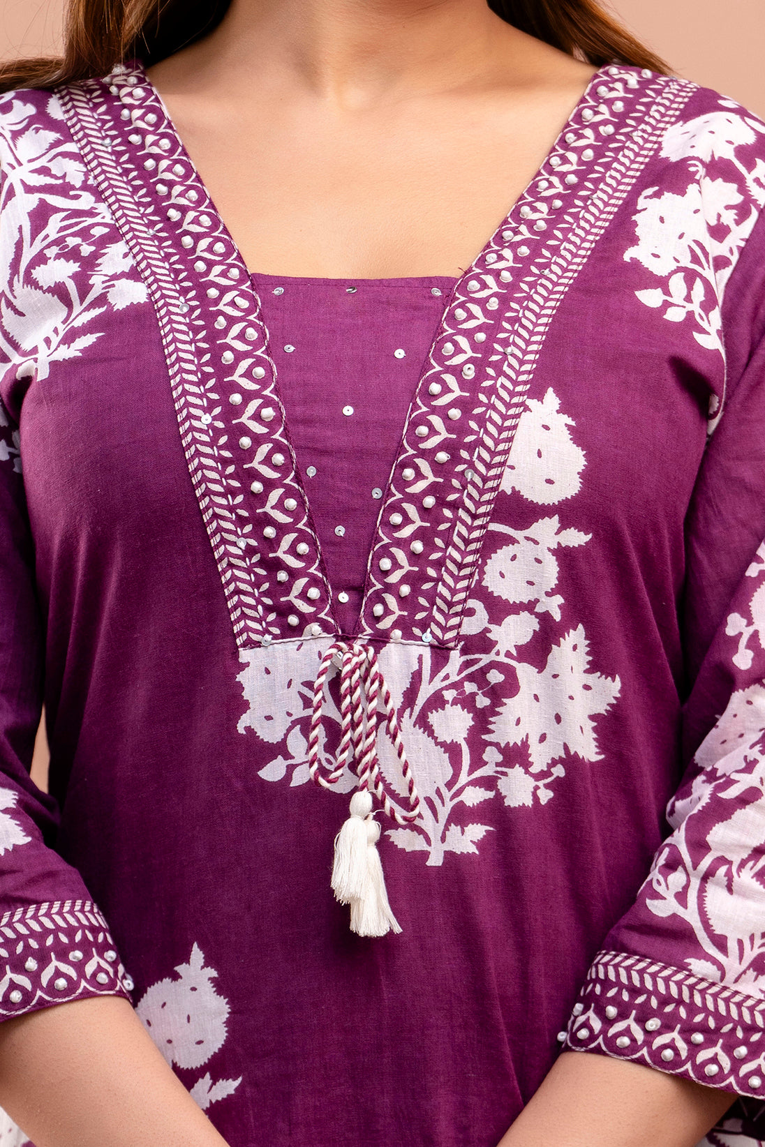 PoshArt Purple Floral Straight Kurta Set With Dupatta