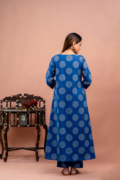 PoshArt Blue Bandhej A-Line Kurta Set With Dupatta