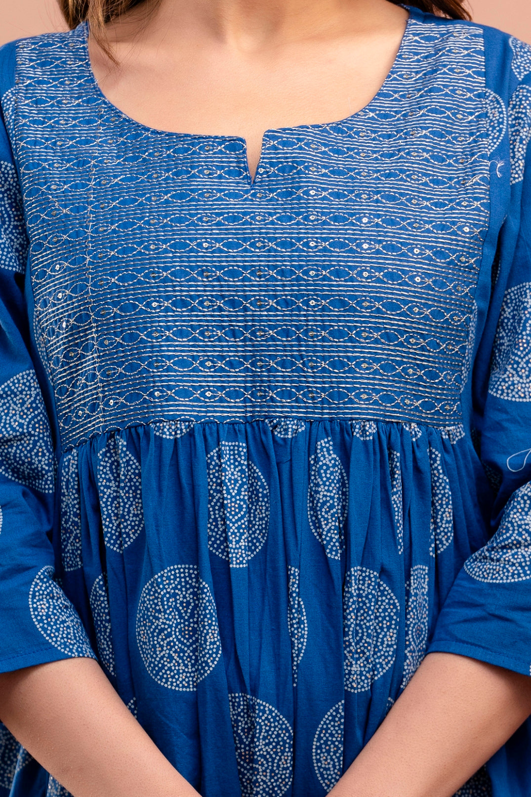 PoshArt Blue Bandhej A-Line Kurta Set With Dupatta